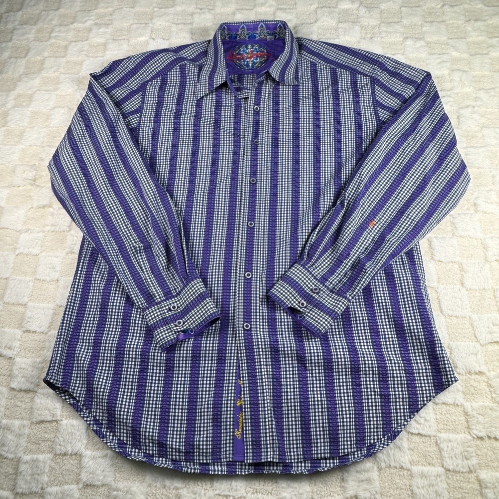 Robert Graham Men's Large Button‎ Up Purple Multicolor with Flipcuffs